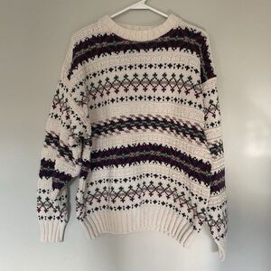 Vintage Pinnacle Collection Fair Isle Stripe Sweater Mens Size Large Cable Knit